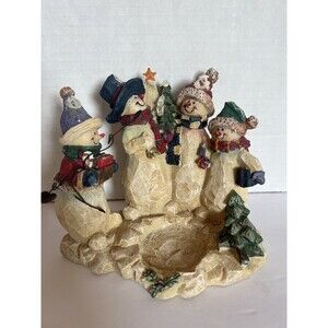Vintage Christmas Snowman Family Votive Candle Holder Holiday Decor 2003